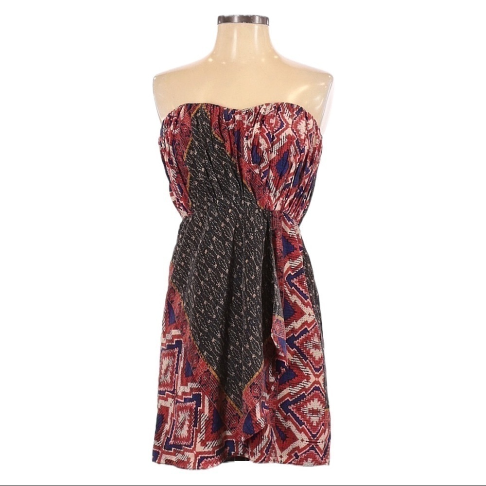 Twelfth Street by Cynthia Vincent Silk Strapless Boho Mini Dress Sweetheart Sz 4
